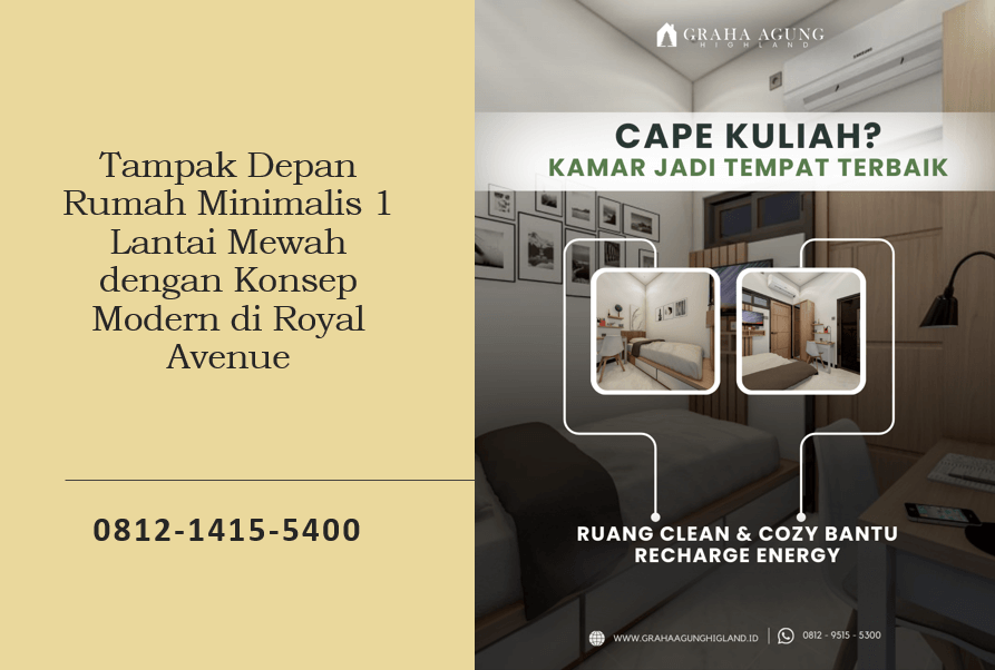 Tampak Depan Rumah Minimalis 1 Lantai Mewah dengan Konsep Modern di Royal Avenue