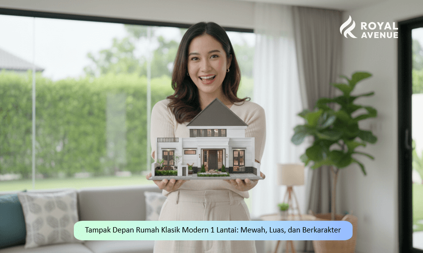 Tampak Depan Rumah Klasik Modern 1 Lantai Mewah, Luas, dan Berkarakter
